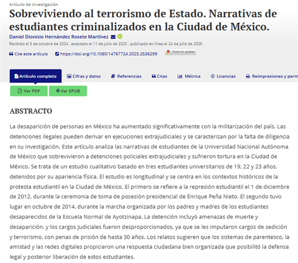 Sobreviviendo al terrorismo de Estado. Narrativas de estudiantes criminalizados en la Ciudad de México.