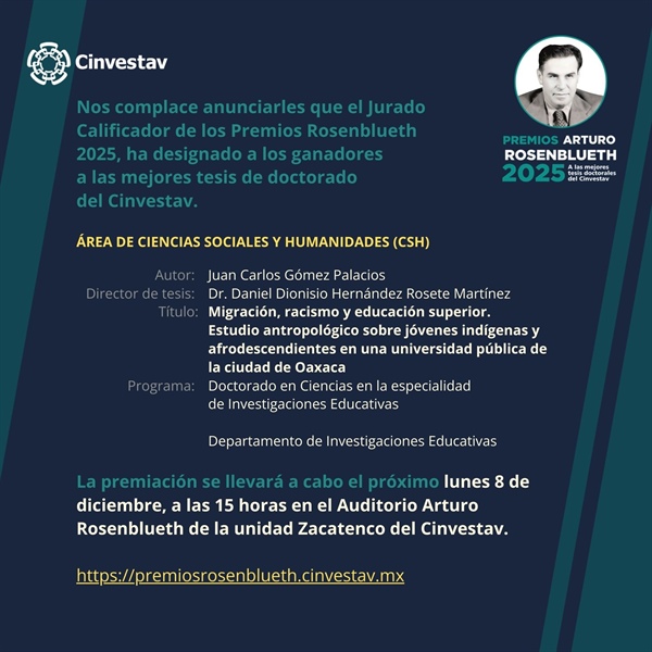 Premio Arturo Rosenblueth 2025. Juan Carlos Gómez Palacios