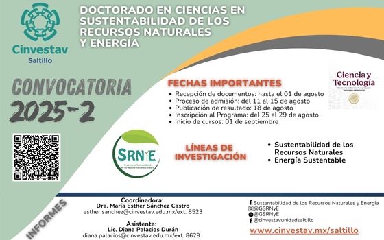 Convocatoria Doctorado en Sustentabilidad de los Recursos Naturales y Energía